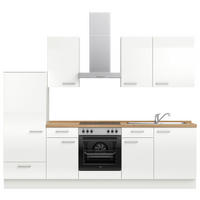 KÜCHENLEERBLOCK 270 cm   in Eichefarben, Weiß Hochglanz  - Edelstahlfarben/Eichefarben, MODERN, Holzwerkstoff/Metall (270cm) - Nobilia