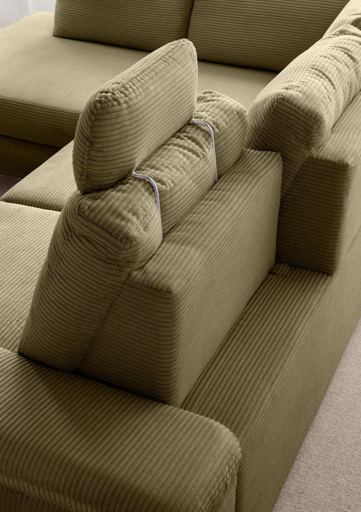 ECKSCHLAFSOFA in Cord Olivgrün  - Wildeiche/Olivgrün, MODERN, Holz/Textil (261/206cm) - Livetastic