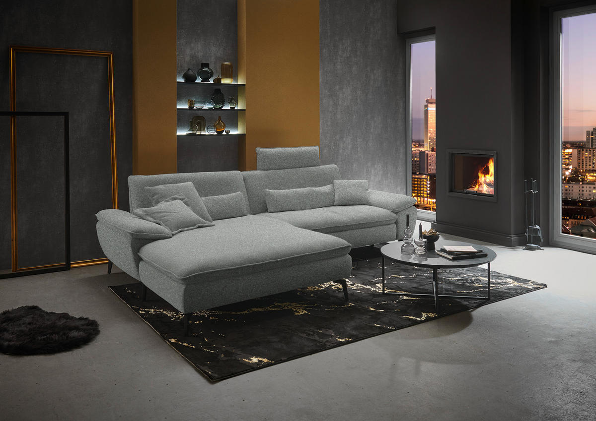 ECKSOFA in Webstoff Grau  - Schwarz/Grau, Design, Textil/Metall (197/295cm) - Valdera