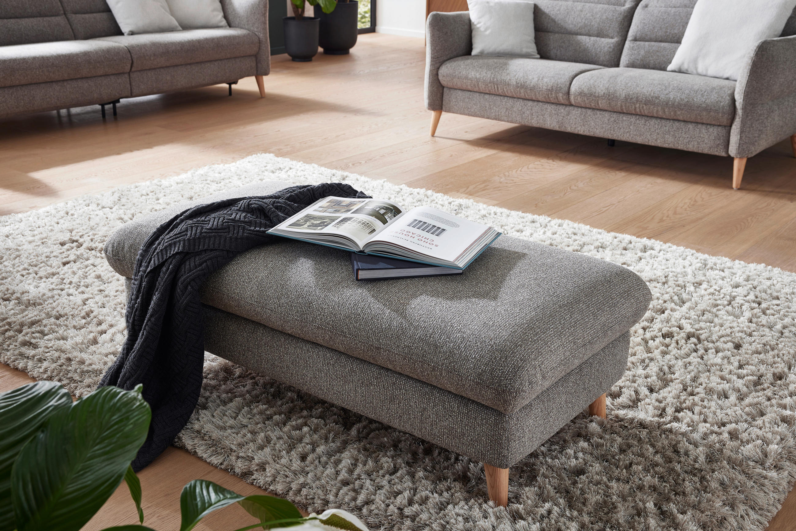 HOCKER Webstoff Eiche Greige  - Greige/Eichefarben, Design, Holz/Textil (132/85/67cm) - Dieter Knoll