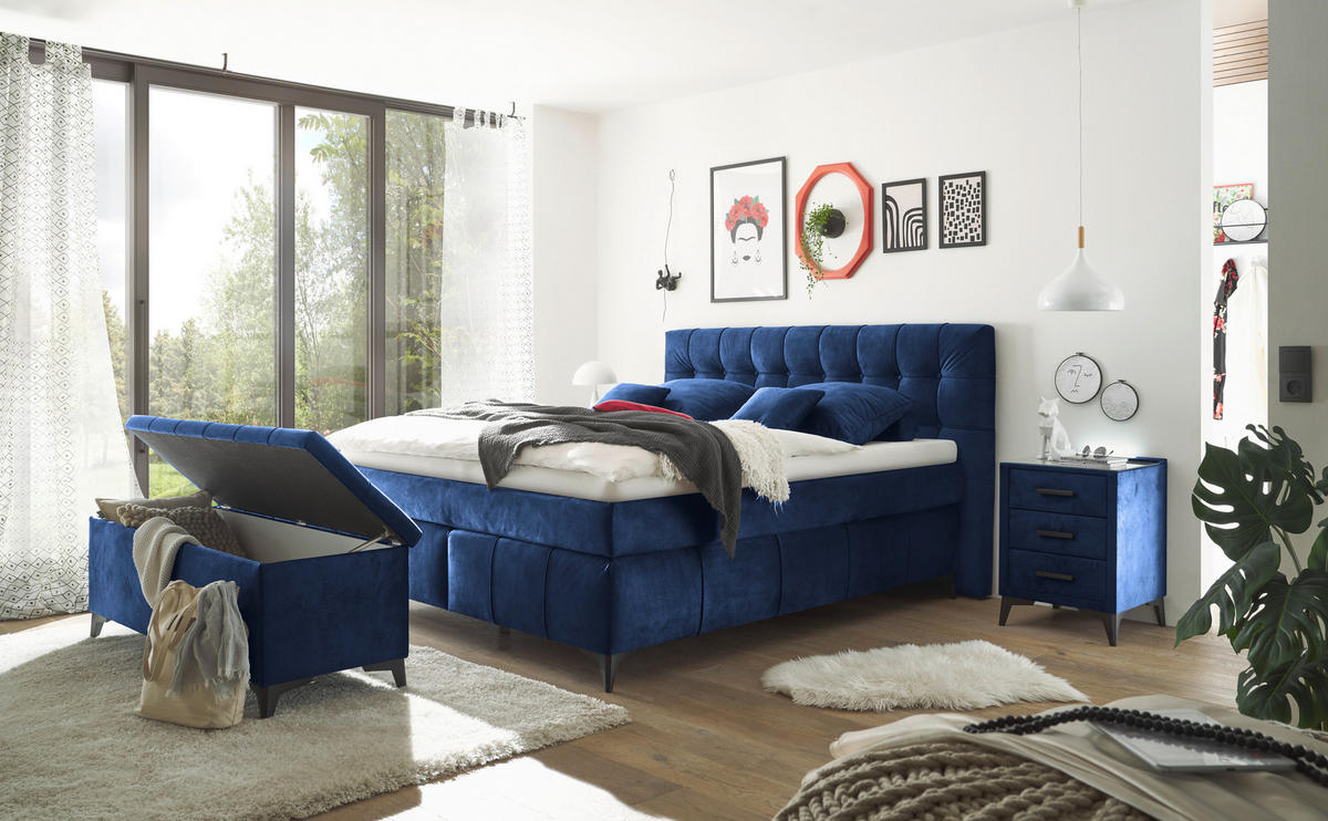 BOXSPRINGBETT 180/200 cm  in Blau  - Blau/Schwarz, Konventionell, Kunststoff/Textil (180/200cm) - Modante