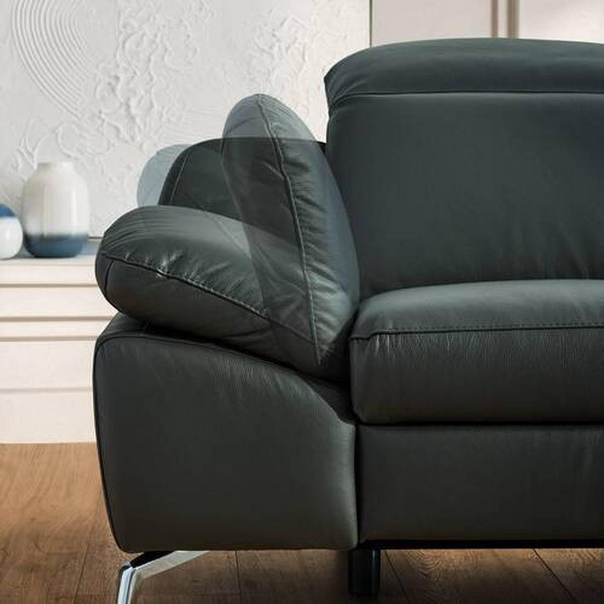 CANAPEA CU 3 LOCURI piele antracit  - antracit, Design, metal/piele (234/83-99/110cm) - Celina