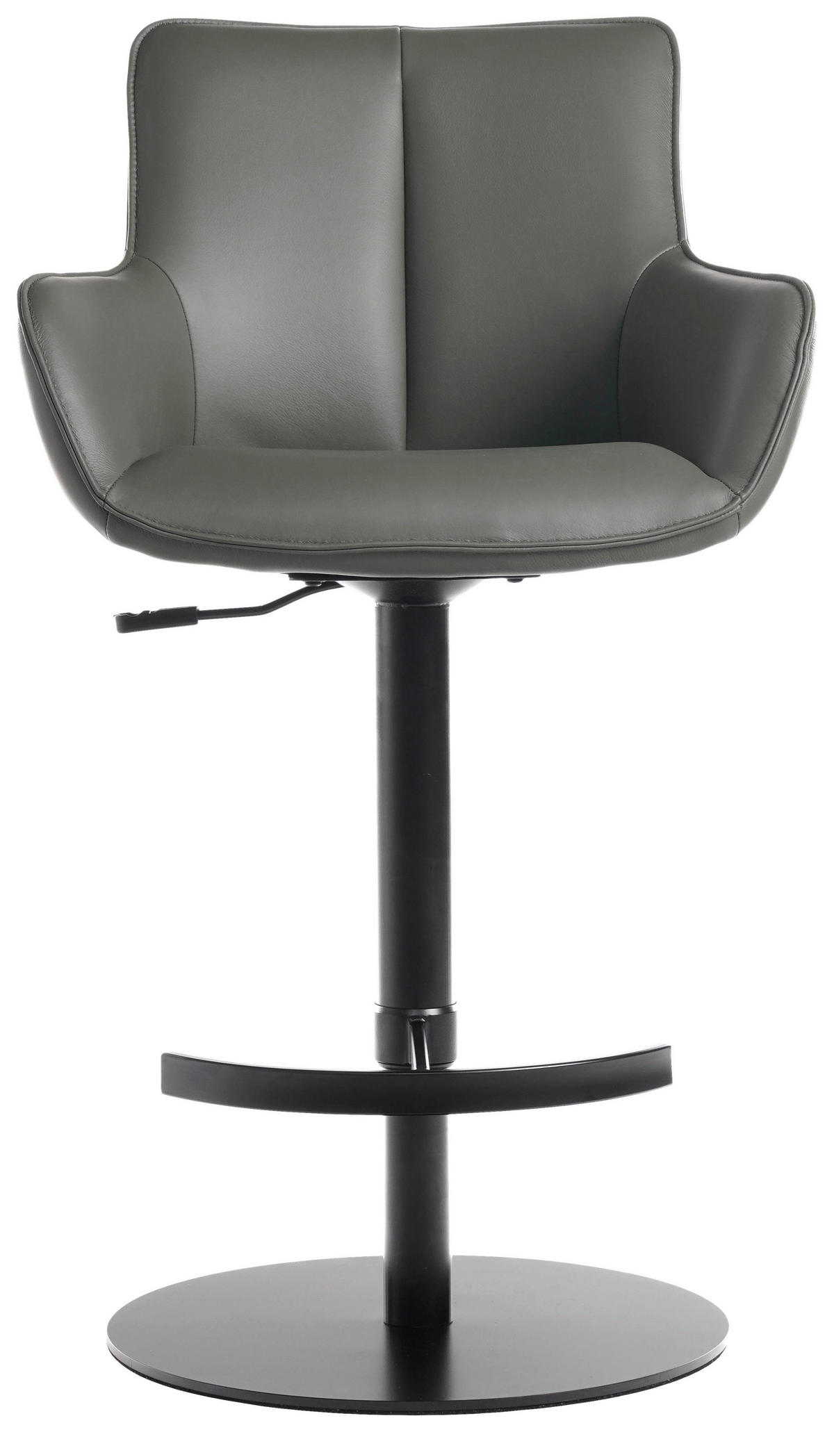 BARHOCKER Echtleder Grau, Schwarz Eisen Lederauswahl, Sitzfläche 360° drehbar, automatische Rückholfunktion  - Schwarz/Grau, Design, Leder/Metall (54/92-112/55cm) - Novel