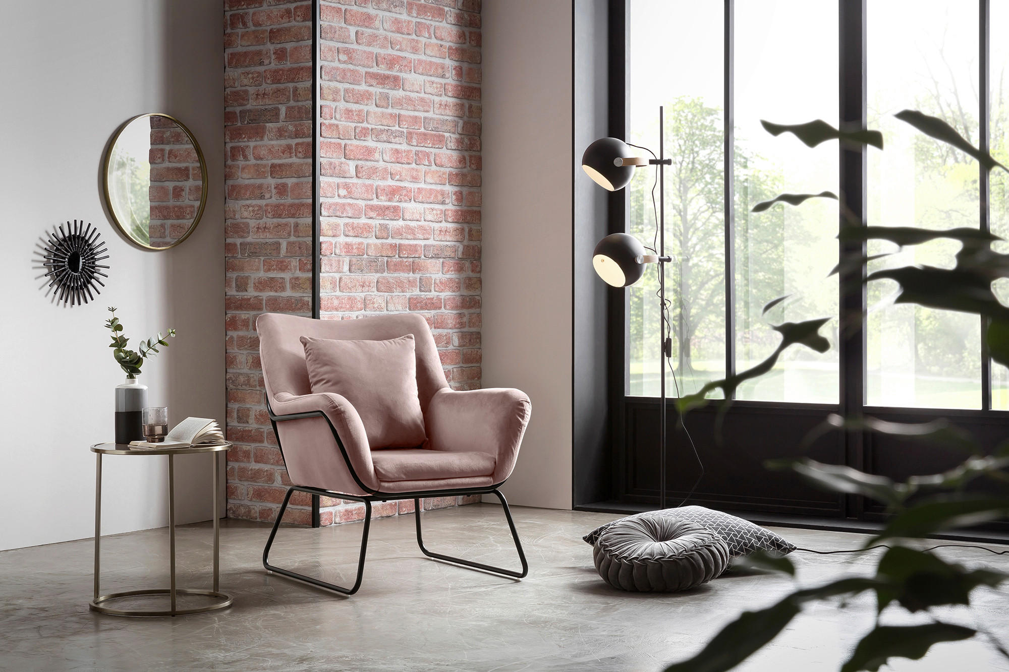 SESSEL in Samt Rosa  - Messingfarben/Rosa, MODERN, Textil/Metall (68/82/75cm) - Livetastic