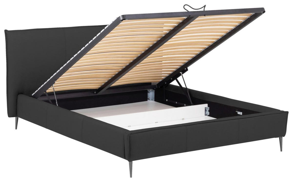 POLSTERBETT 140/200 cm,  in Anthrazit, gepolstertes Kopfteil, Lattenrost, Bettkasten,  - Anthrazit/Schwarzchrom, KONVENTIONELL, Leder/Holz (140/200cm) - Esposa