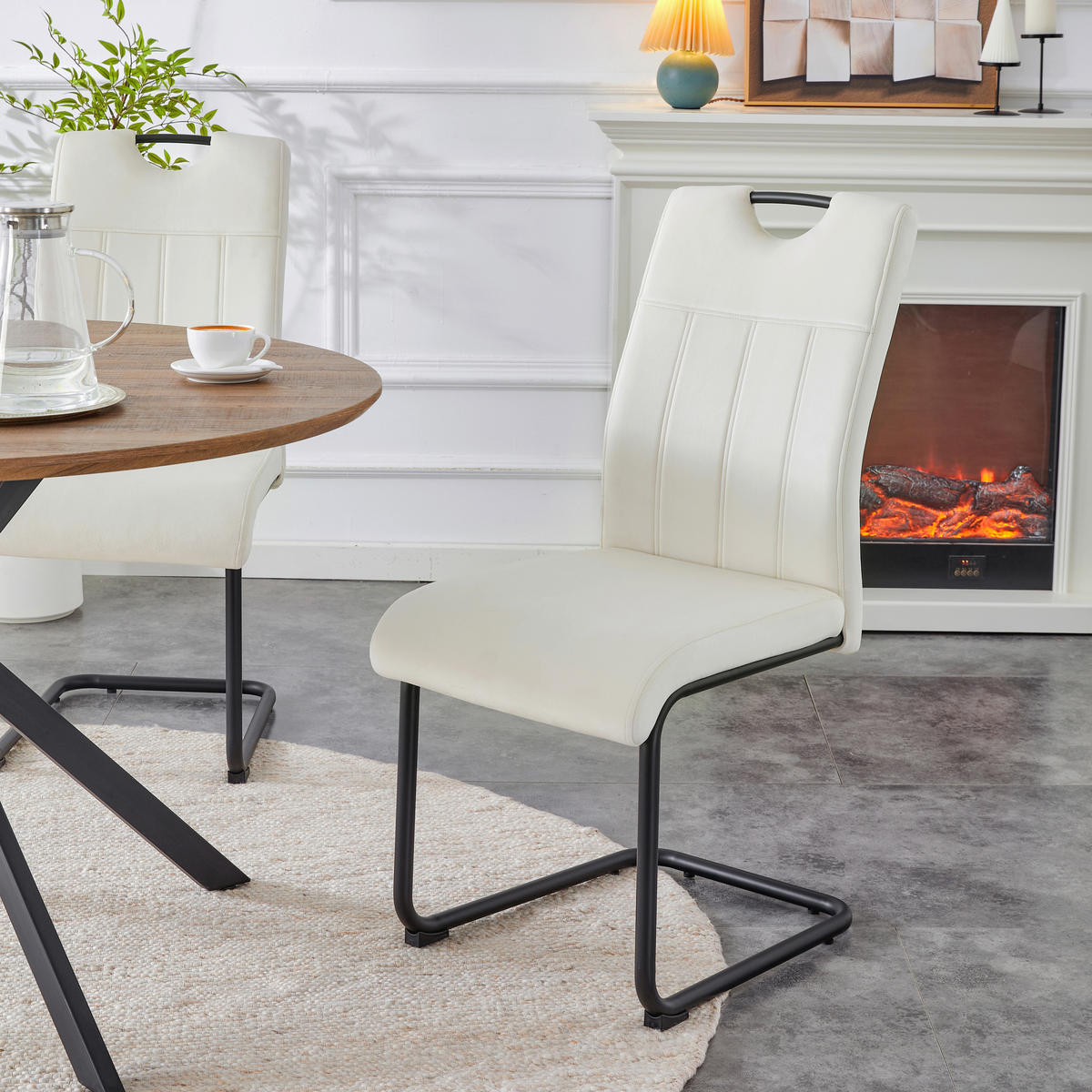 SCHWINGSTUHL-SET 2 Stück  in Webstoff  - Creme/Schwarz, MODERN, Textil/Metall (43/98/61cm) - MID.YOU