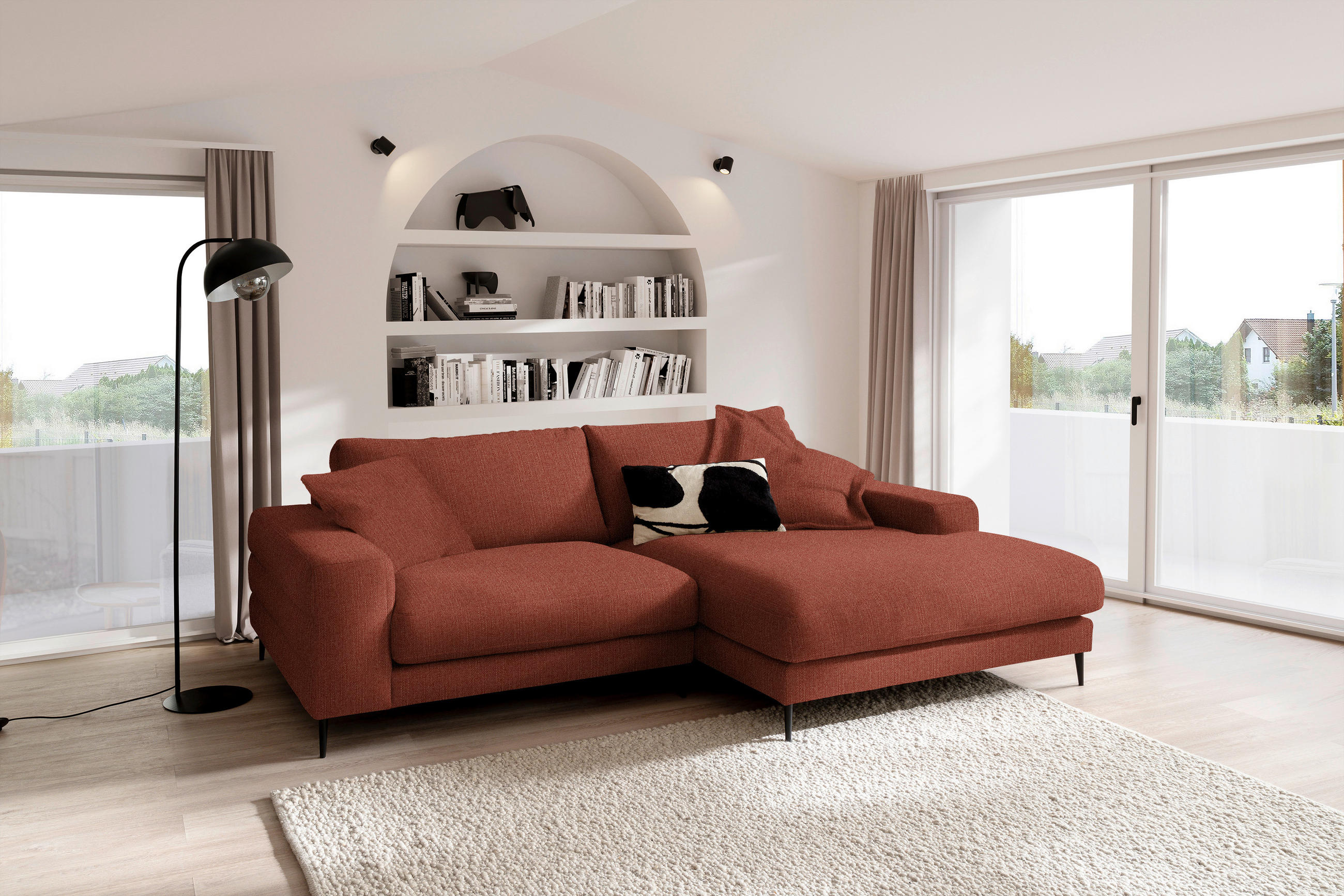 ECKSOFA in Flachgewebe Rostfarben  - Rostfarben/Schwarz, Design, Textil/Metall (253/177cm) - Dieter Knoll