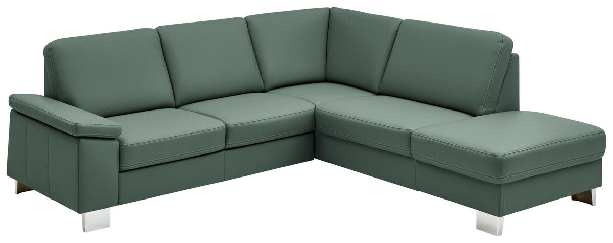 ECKSOFA  in Echtleder Opal  248/235 cm  - Opal/Alufarben, Design, Leder/Metall (248/235cm) - Beldomo Premium