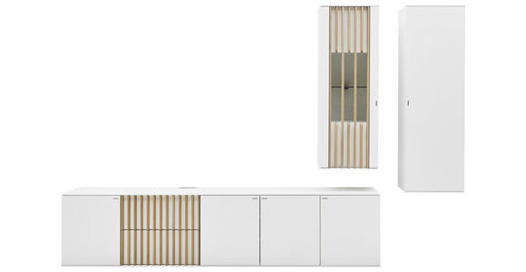 WOHNWAND 308/216/47 cm in Weiß, Eichefarben - Eichefarben/Schwarz, Design, Glas/Holz (308/216/47cm) - Ambiente