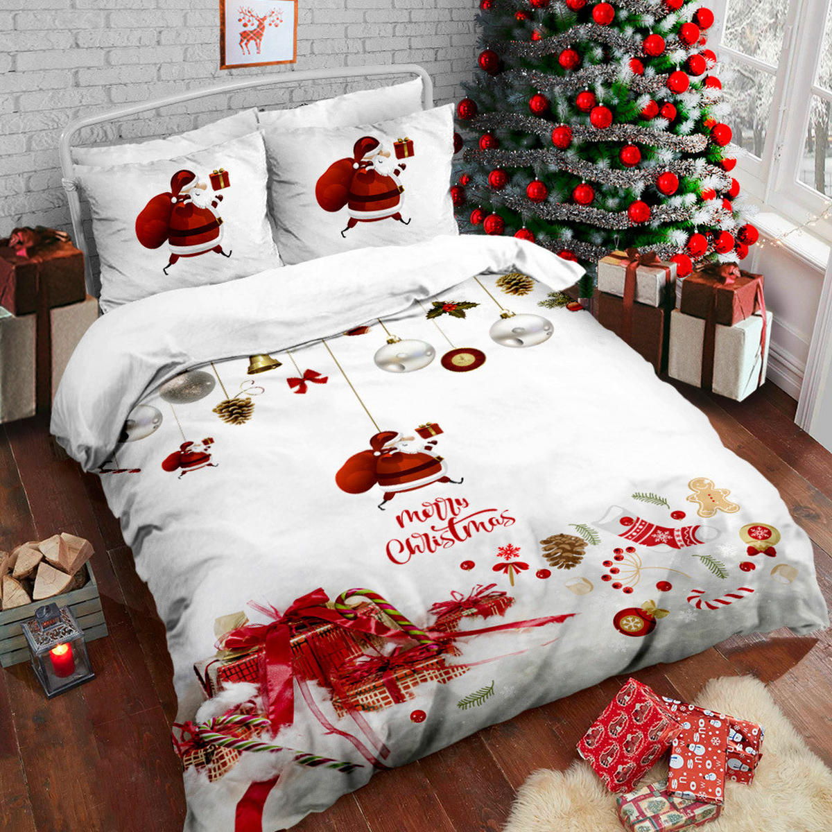 POSTELJINA SA DVA LICA Christmas Collection 140/200 cm saten crvena, bela  - bela/crvena, Osnovno, tekstil (140/200cm) - X-Mas