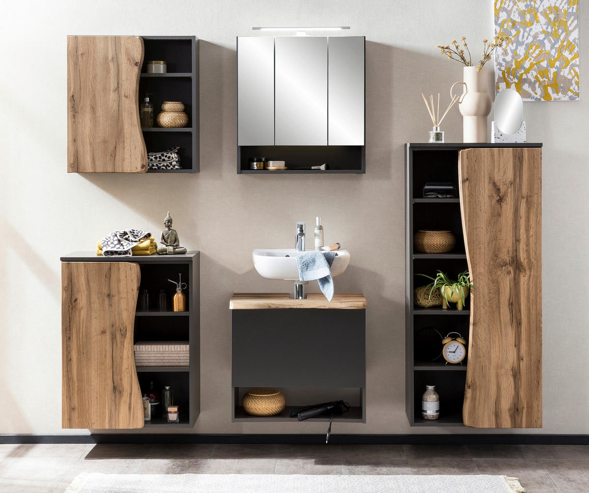 SPIEGELSCHRANK 100/64/20 cm  - Graphitfarben, Natur, Holzwerkstoff (100/64/20cm) - Xora