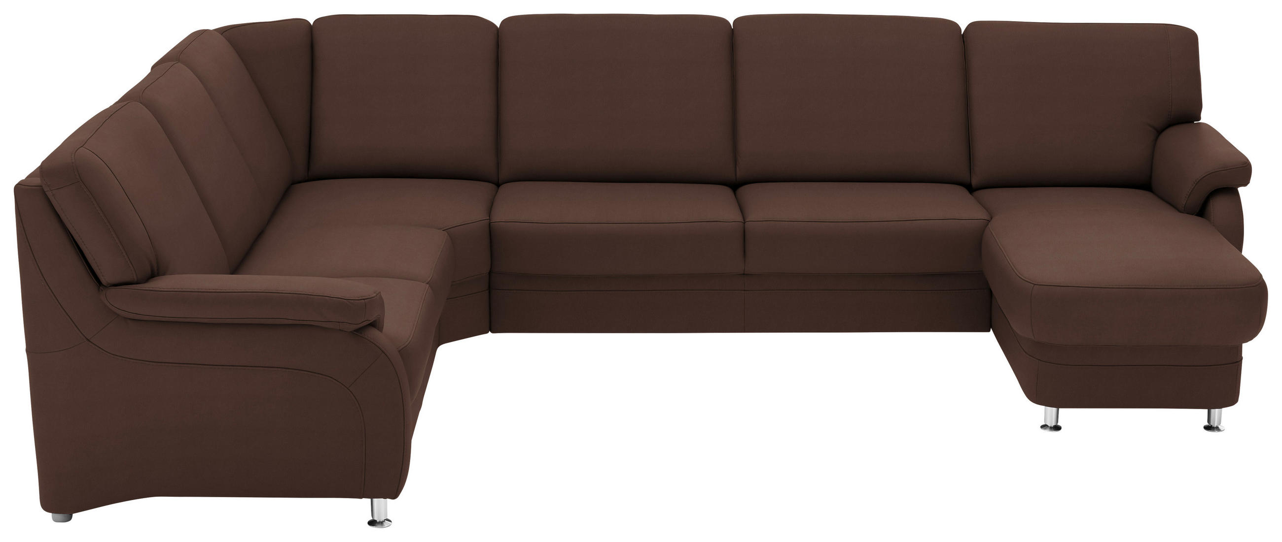 WOHNLANDSCHAFT Echtleder Mokka  - Alufarben/Mokka, Konventionell, Leder/Metall (239/329/165cm) - Beldomo Premium