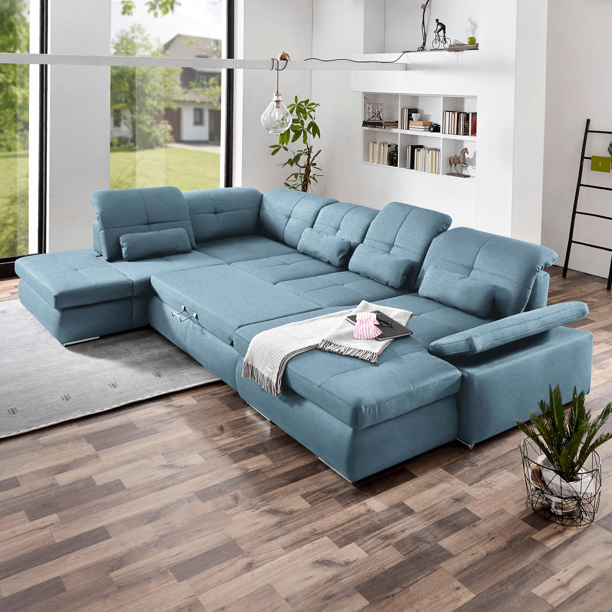 WOHNLANDSCHAFT  in Mikrofaser Hellblau  - Chromfarben/Hellblau, Design, Holzwerkstoff/Textil (260/371/195cm) - Beldomo Style