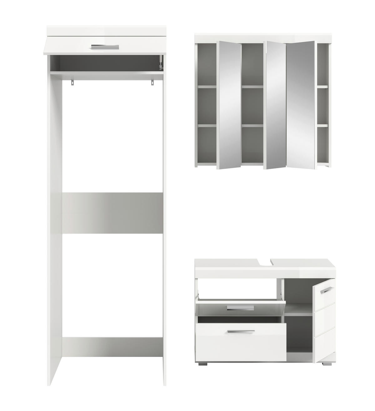BADRUM 161 cm  - vit/silver, Trend, trämaterial/glas (161cm) - MID.YOU