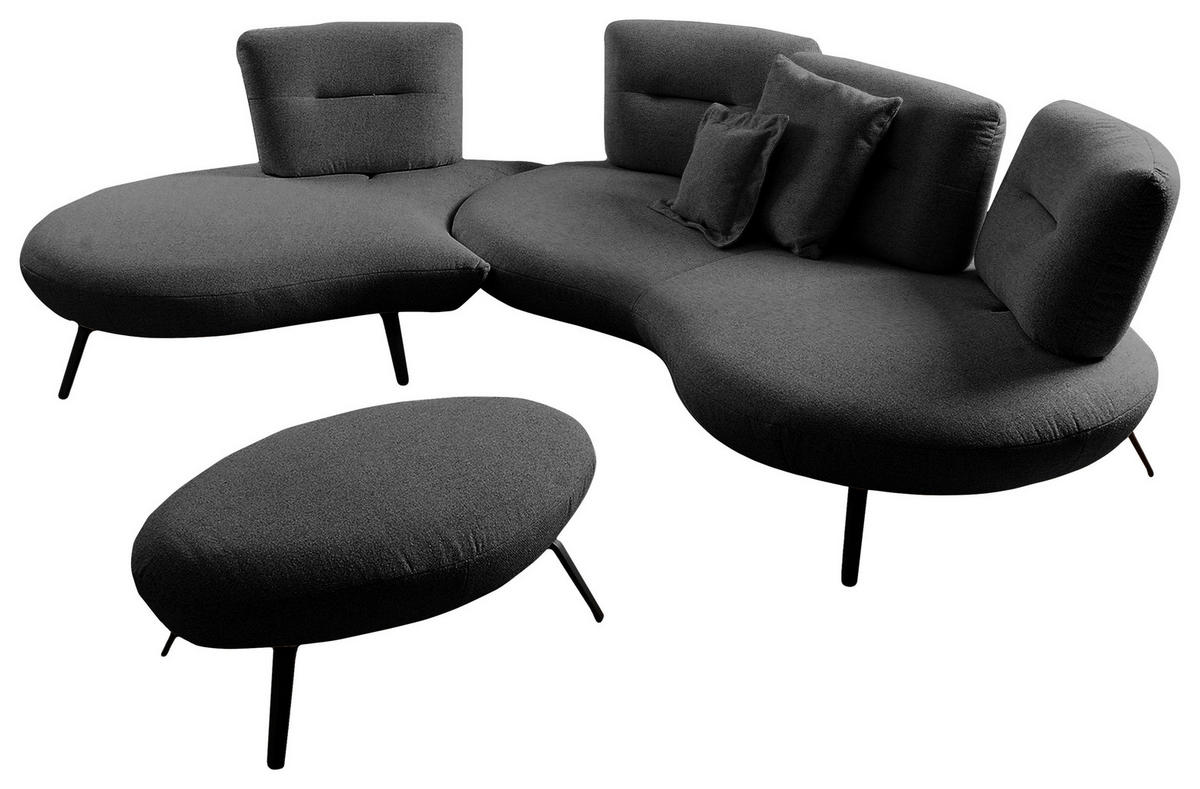 BIGSOFA Flachgewebe Anthrazit  - Anthrazit/Schwarz, Design, Textil/Metall (456/93/138cm) - Moderano