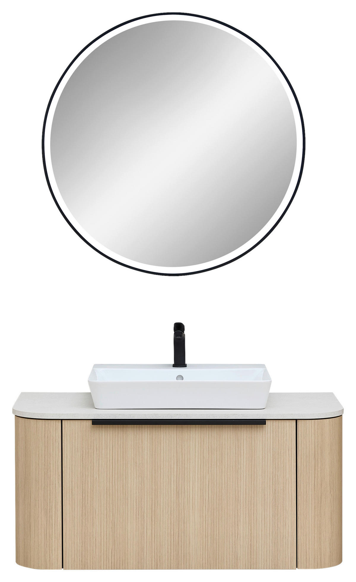 BADEZIMMER 3-teilig  in 107,2 cm  - Eichefarben/Schwarz, Natur, Glas/Keramik (107,2cm) - Sadena
