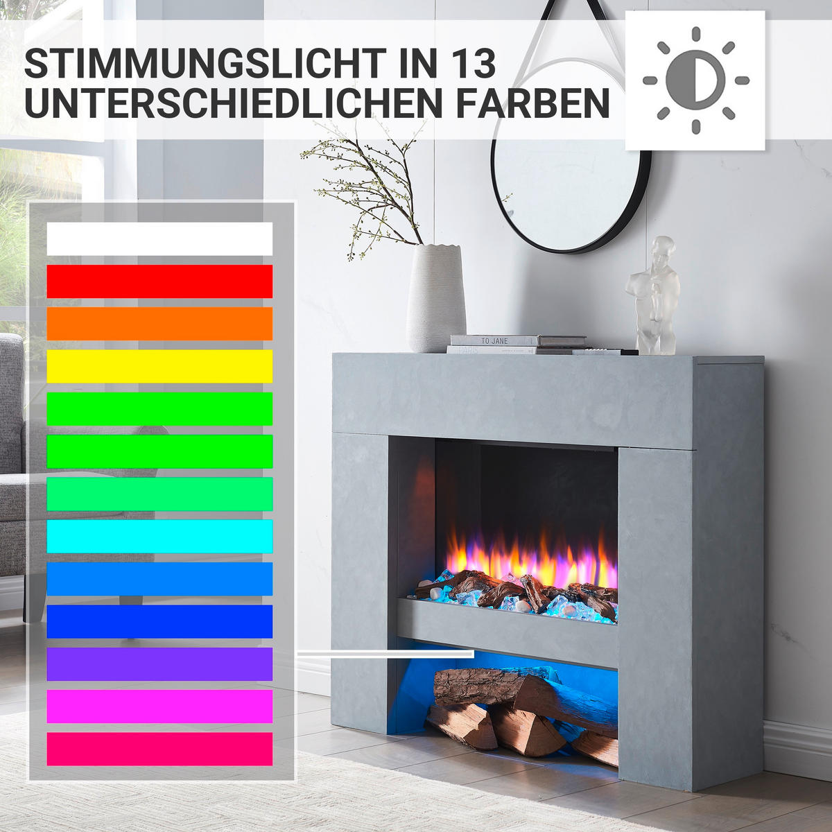 ELEKTROKAMIN - Grau, Basics, Holzwerkstoff/Metall (100/25/84cm)