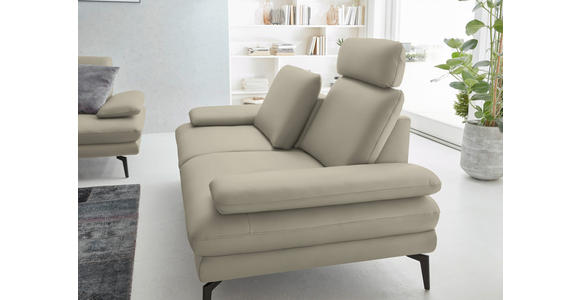 2,5-SITZER  in Echtleder Ecru   - Ecru/Schwarz, Design, Leder/Metall (196/86/104cm) - Dieter Knoll