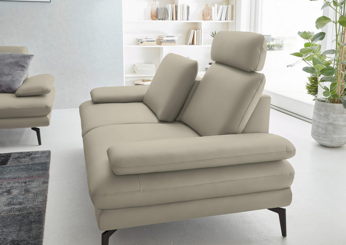 2,5-SITZER in Echtleder Ecru  - Ecru/Schwarz, Design, Leder/Metall (196/86/104cm) - Dieter Knoll