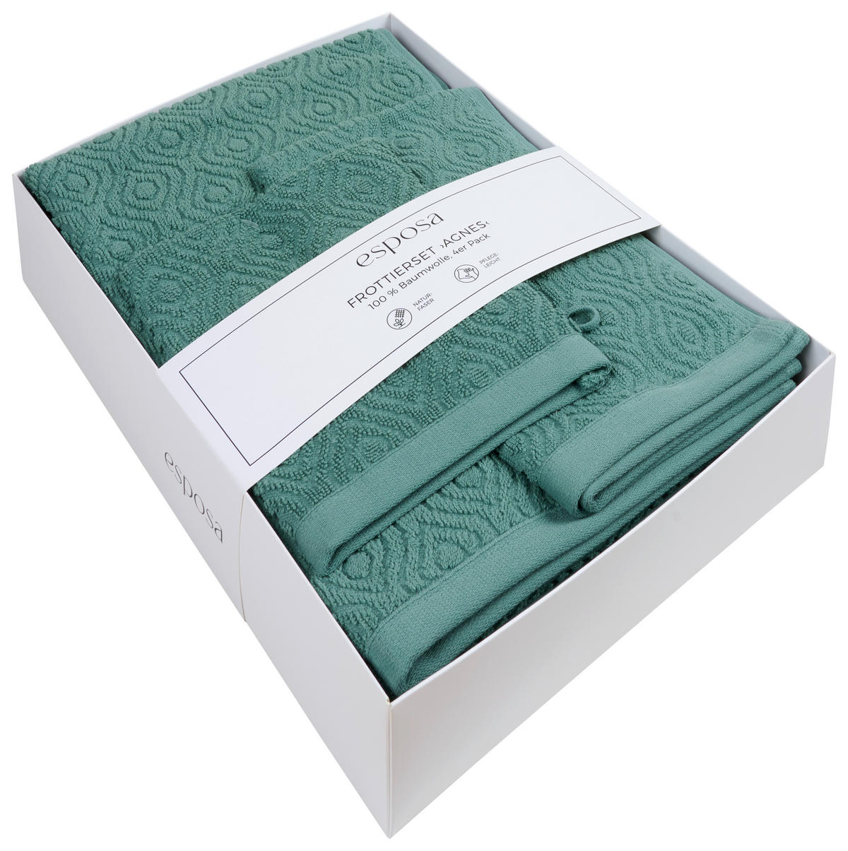 FROTTIERSET Santo Salbeigrün 4-teilig  - Salbeigrün, KONVENTIONELL, Textil - Esposa