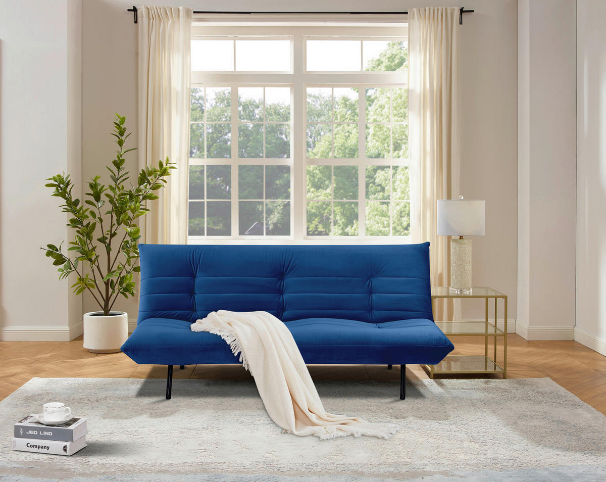SCHLAFSOFA in Samt Blau  - Blau/Schwarz, MODERN, Textil/Metall (185/82/62cm) - MID.YOU