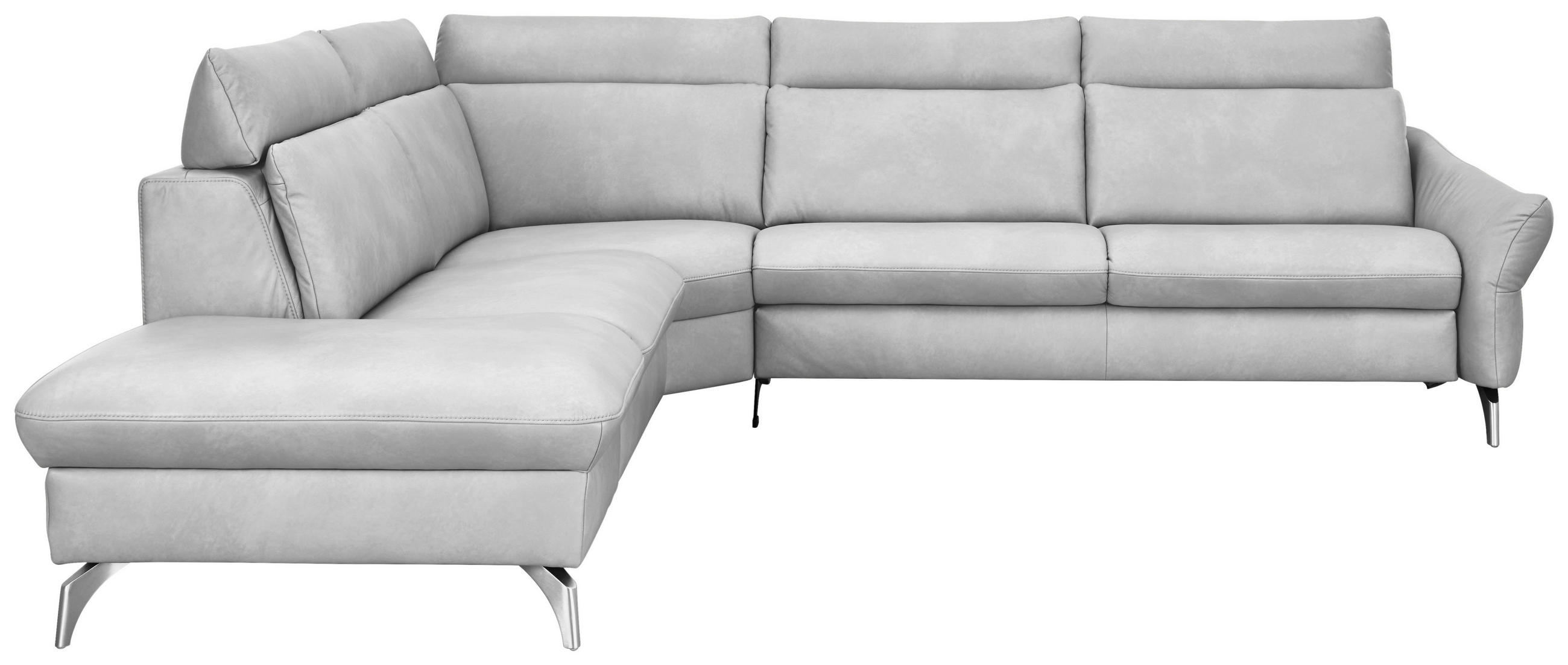 ECKSOFA in Echtleder Hellgrau  - Edelstahlfarben/Hellgrau, Konventionell, Leder/Metall (242/296cm) - Himolla Komfortklass