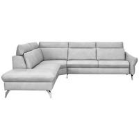 ECKSOFA in Echtleder Hellgrau  - Edelstahlfarben/Hellgrau, Konventionell, Leder/Metall (242/296cm) - Himolla Komfortklass