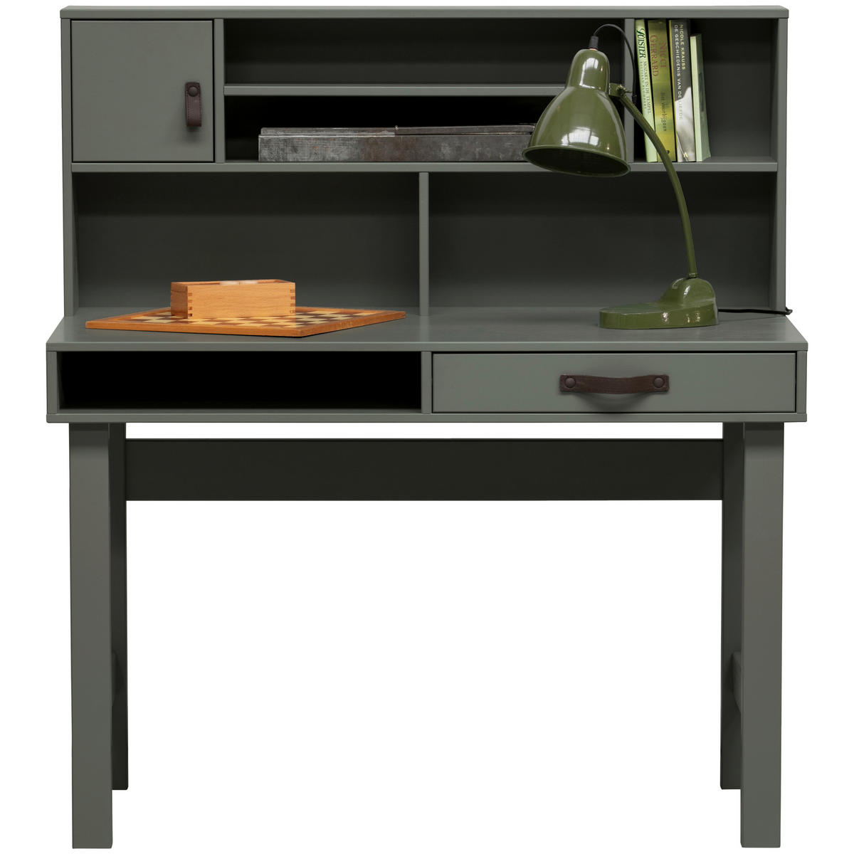 SCHREIBTISCH 110/58/122 cm  in Grün  - Braun/Grün, MODERN, Leder/Holz (110/58/122cm) - Livetastic