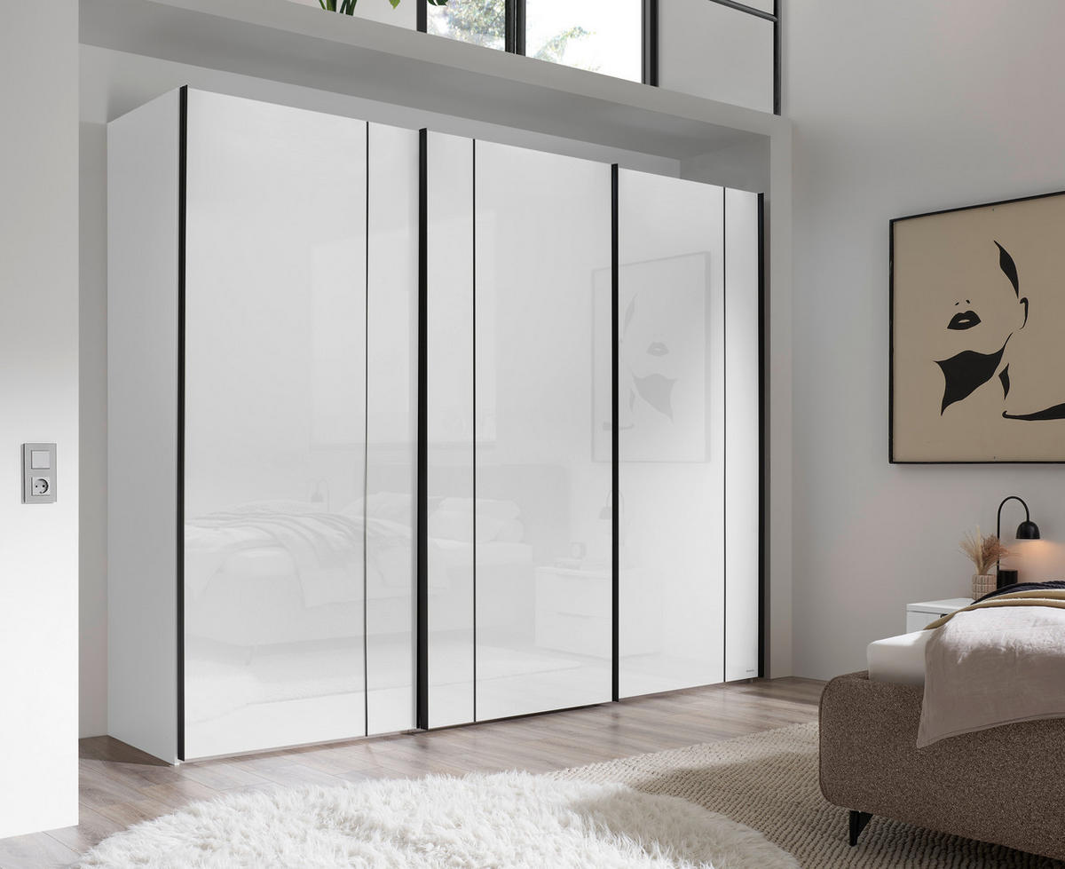 SCHWEBETÜRENSCHRANK 298/240/68 cm 3-türig Weiß  - Schwarz/Weiß, Design, Glas/Holzwerkstoff (298/240/68cm) - Musterring