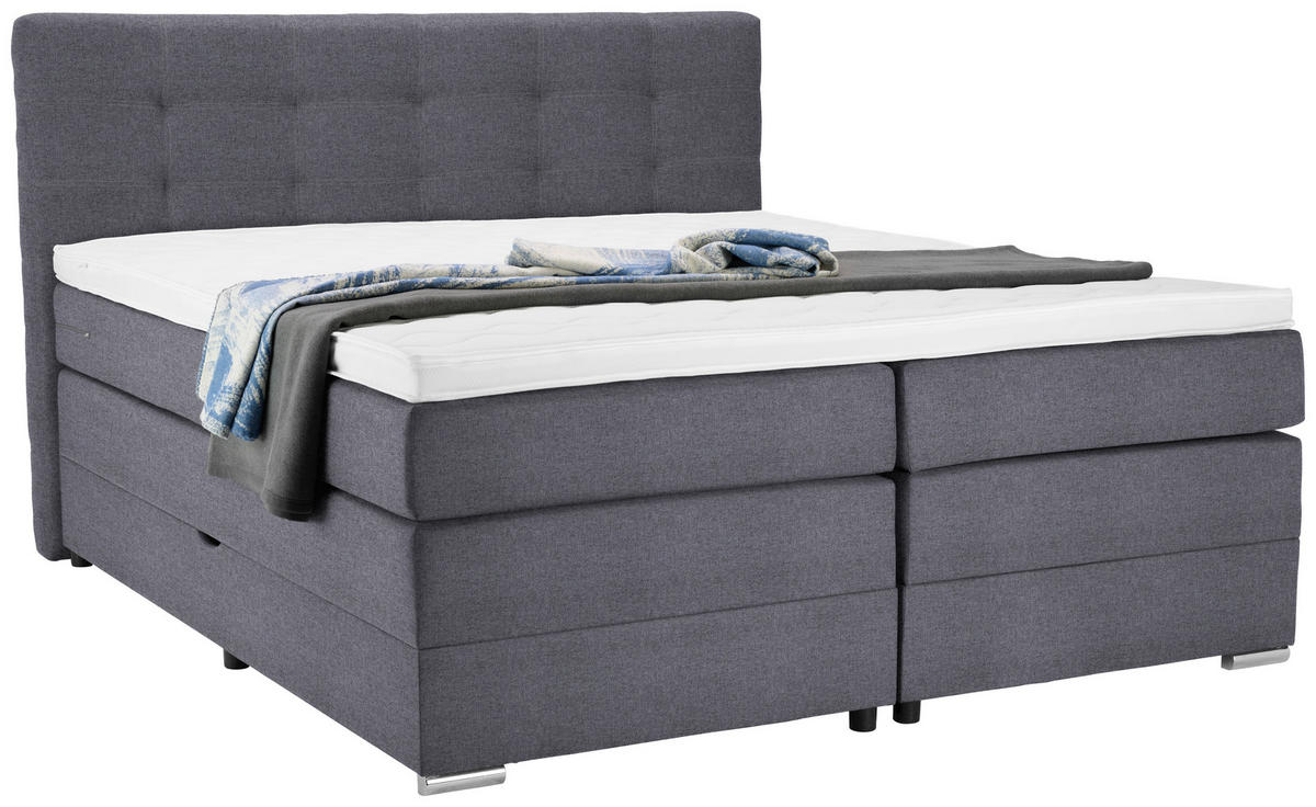 BOXSPRINGBETT 180/200 cm  in Blaugrau  - Silberfarben/Blaugrau, Konventionell, Holz/Holzwerkstoff (180/200cm) - Moderano