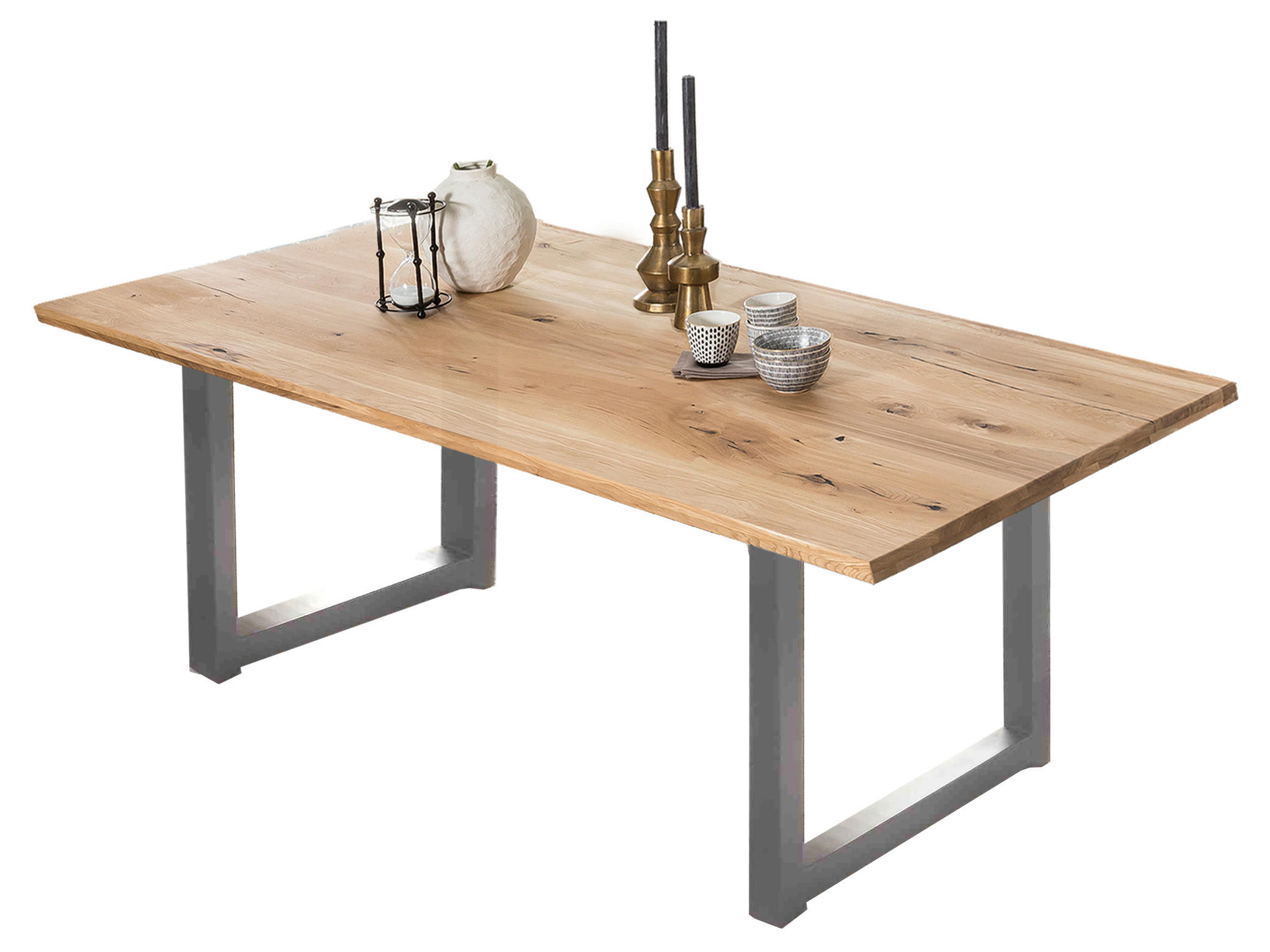 ESSTISCH 220/100/75 cm Echtholz  Holz, Metall rechteckig Naturfarben, Silberfarben  - Silberfarben/Naturfarben, MODERN, Holz/Metall (220/100/75cm) - MID.YOU