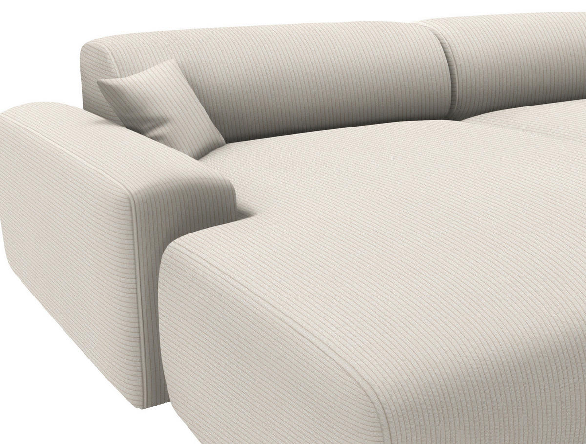 ECKSOFA in Velours, Feincord Ecru  178/292 cm  - Ecru/Schwarz, Design, Kunststoff/Textil (178/292cm) - home24