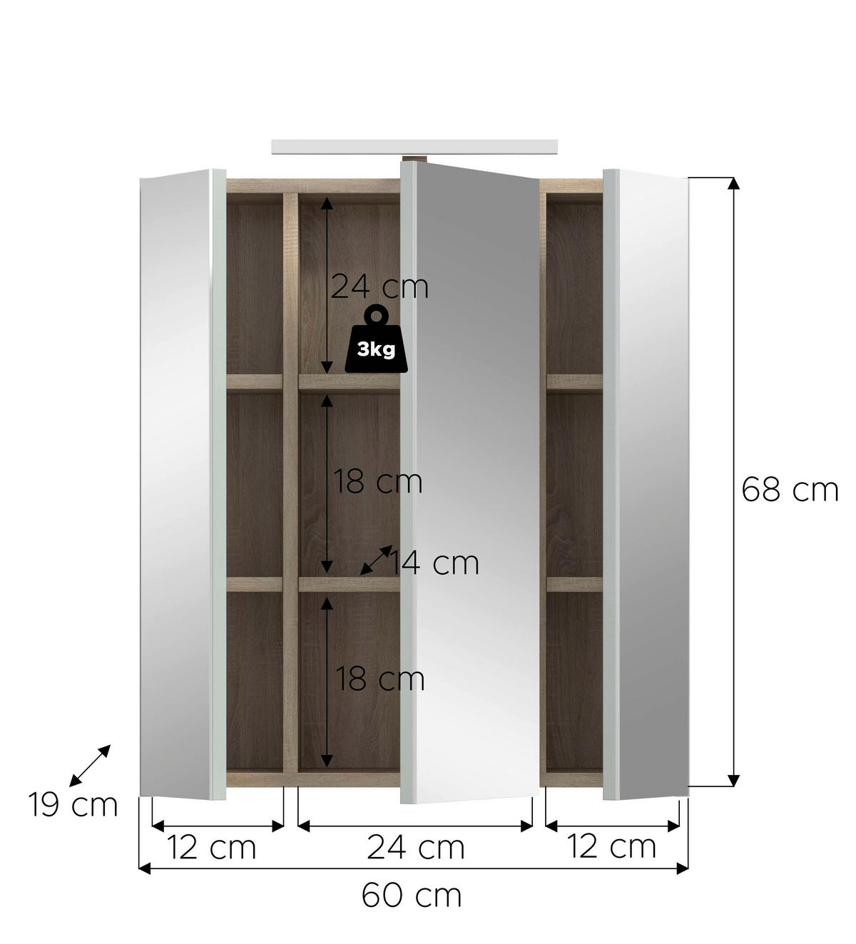 SPIEGELSCHRANK 60/68/19 cm  - Eiche San Remo, Modern, Glas/Holzwerkstoff (60/68/19cm) - MID.YOU