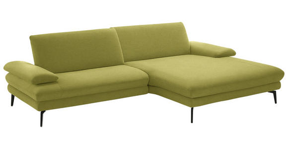 ECKSOFA  in Chenille, Flachgewebe Hellgrün Rücken echt  284/180 cm  - Schwarz/Hellgrün, Design, Textil/Metall (284/180cm) - Dieter Knoll
