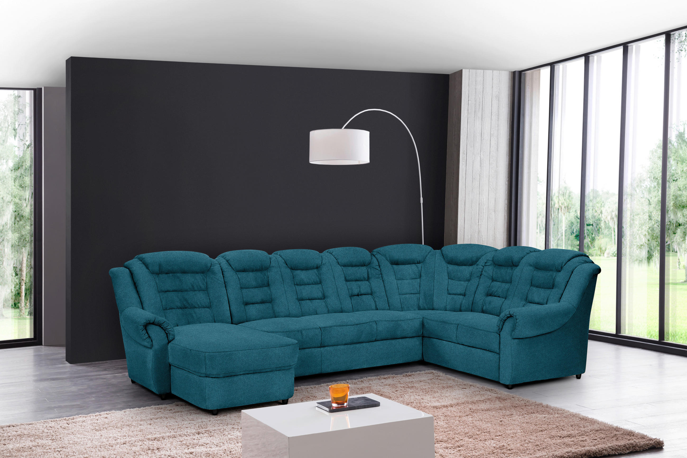 WOHNLANDSCHAFT in Chenille Blau  - Blau/Schwarz, Konventionell, Kunststoff/Textil (165/333/216cm) - Livetastic