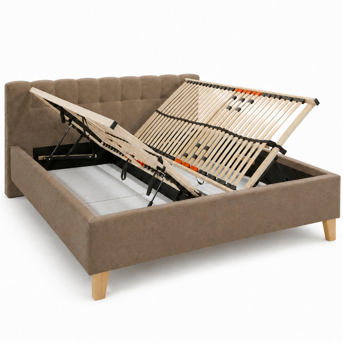 POLSTERBETT 160/200 cm,  in Braun, Lattenrost, Bettkasten,  - Eichefarben/Braun, MODERN, Holz/Textil (160/200cm) - MID.YOU