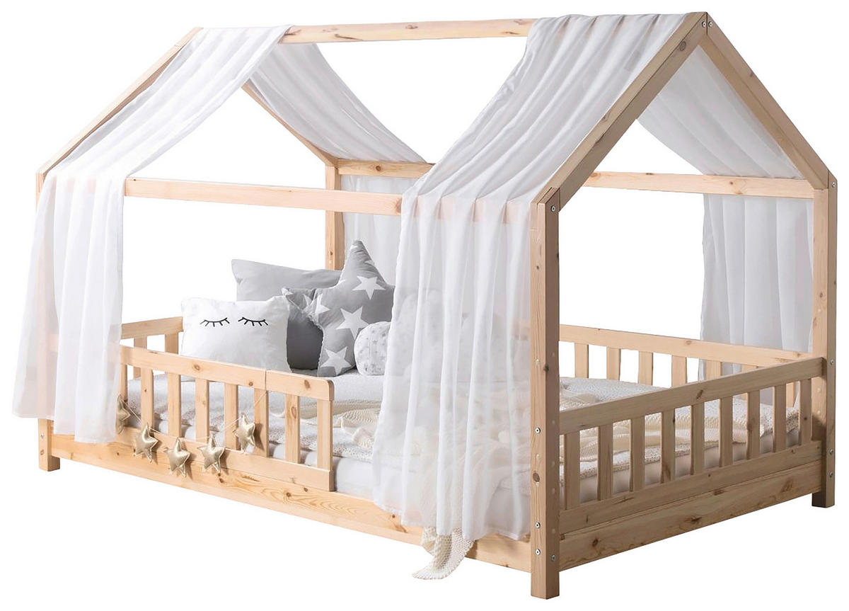 HAUSBETT 100/200 cm,  in Naturfarben, Weiß  - Naturfarben/Weiß, MODERN, Holz/Textil (100/200cm) - MID.YOU