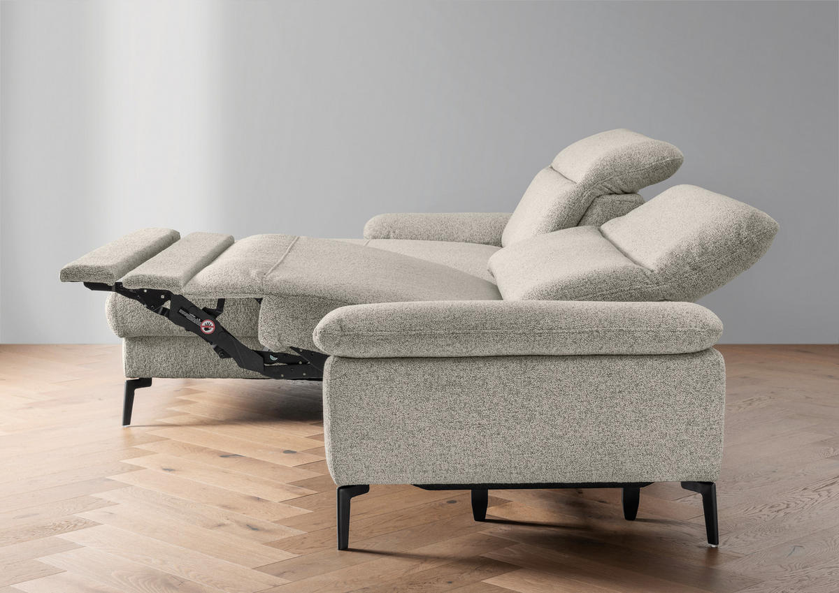 ECKSOFA Struktur Silberfarben  - Silberfarben/Schwarz, Konventionell, Textil/Metall (178/300cm) - Livetastic