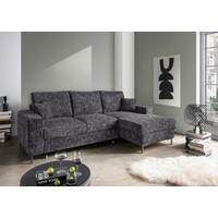 ECKSCHLAFSOFA  mit Rücken echt Struktur Schwarz  - Schwarz, KONVENTIONELL, Textil/Metall (237/143cm) - Livetastic