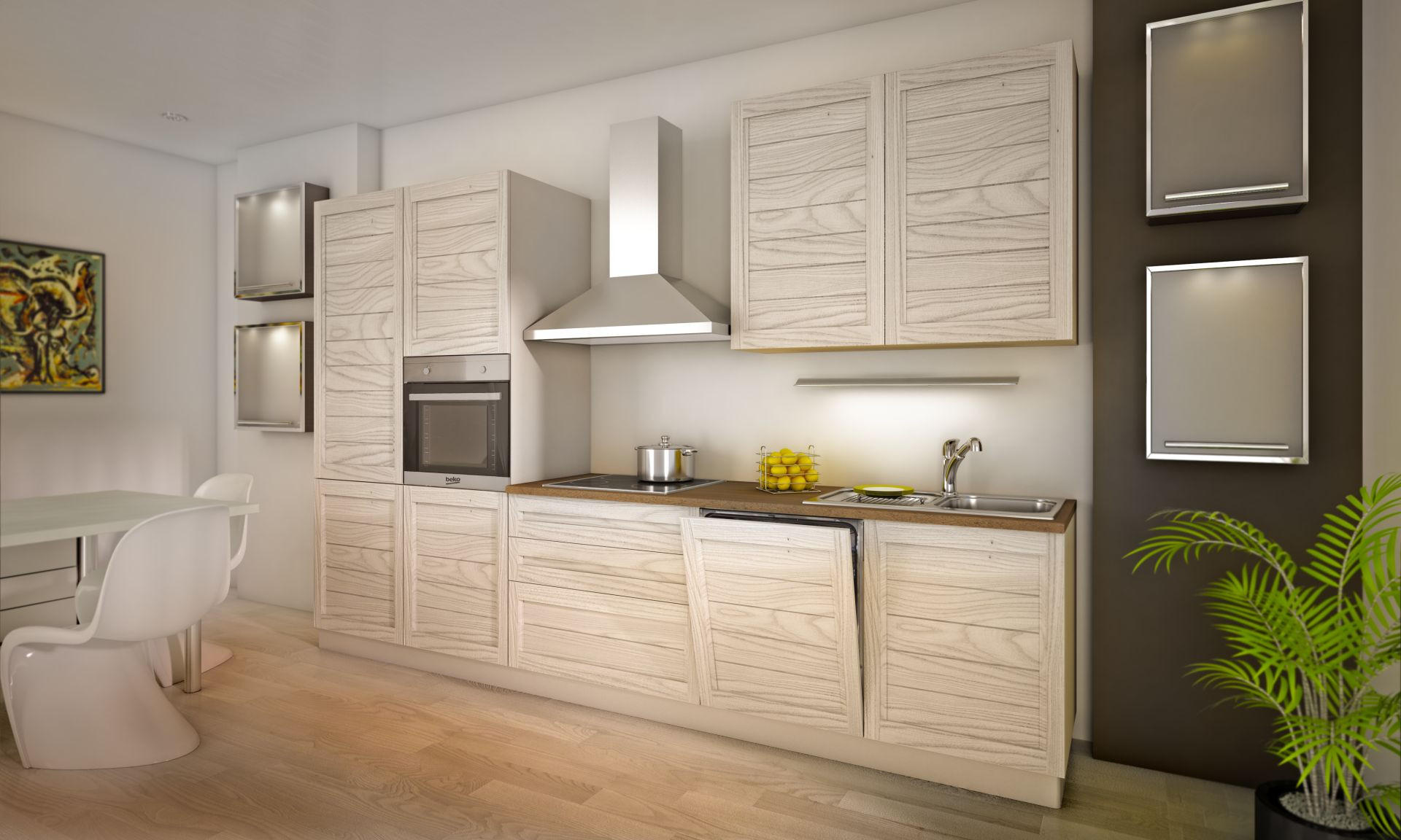 BLOK KUHINJA S APARATIMA  boje pijeska  - boje pijeska/boje aluminija, Basics, drvni materijal/drvo (330,0/216,0/60,0cm) - Xora