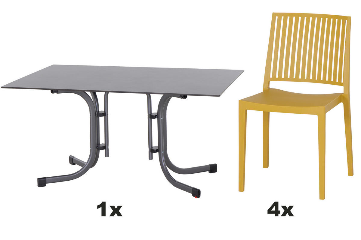 GARTENGARNITUR 5-teilig Stahl 5-teilig  - Anthrazit/Gelb, Basics, Kunststoff/Metall (90/80/140cm) - Siena Garden