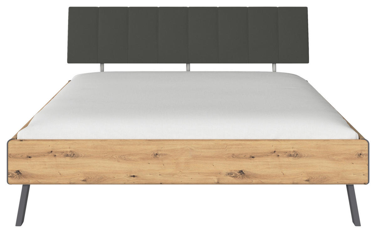 BETT 180/200 cm  in Eiche Artisan  - Eiche Artisan/Grau, Design, Holzwerkstoff/Textil (180/200cm) - Carryhome