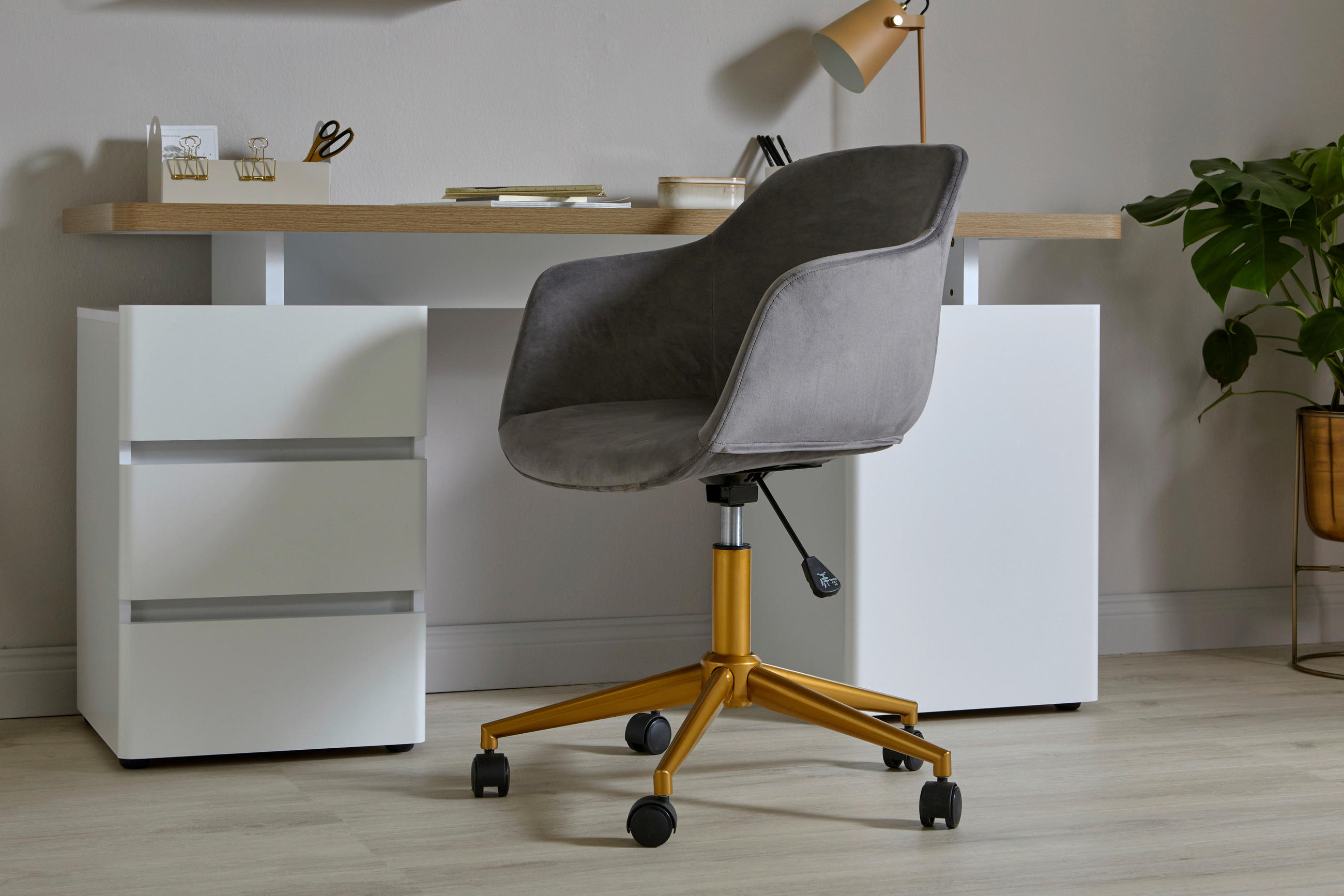 DREHSTUHL  in Samt Grau, Goldfarben  - Goldfarben/Grau, Modern, Kunststoff/Textil (56,5/59/78-87cm) - Livetastic