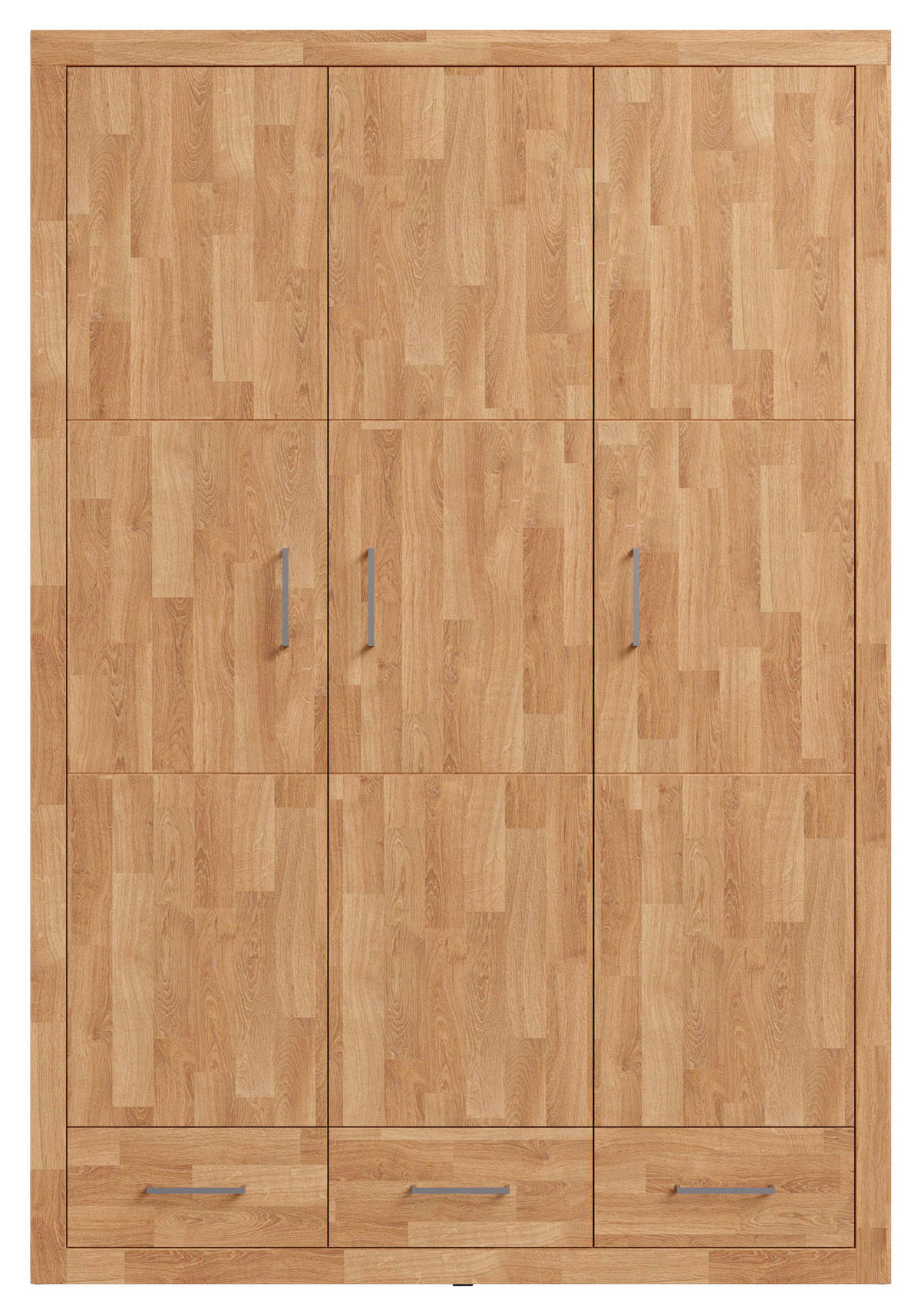 DREHTÜRENSCHRANK 3-türig Eiche massiv Eichefarben  - Eichefarben/Silberfarben, Natur, Holz/Holzwerkstoff (145/212/60cm) - Linea Natura