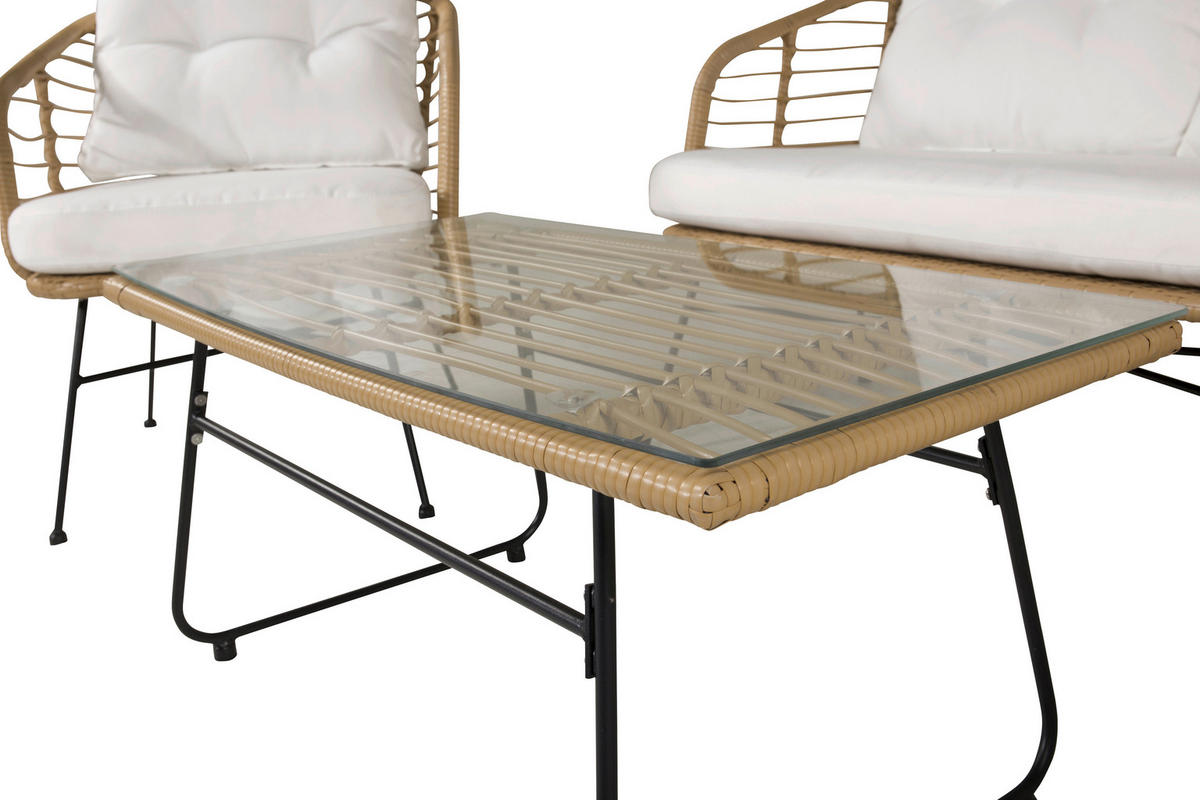 LOUNGEGARNITUR   Stahl  - Beige/Schwarz, KONVENTIONELL, Glas/Kunststoff - Gardenson
