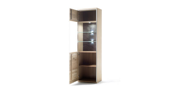 VITRINE Eiche furniert, massiv Eichefarben - Hellbraun/Edelstahlfarben, KONVENTIONELL, Glas/Holz (64/201/39cm) - Cantus