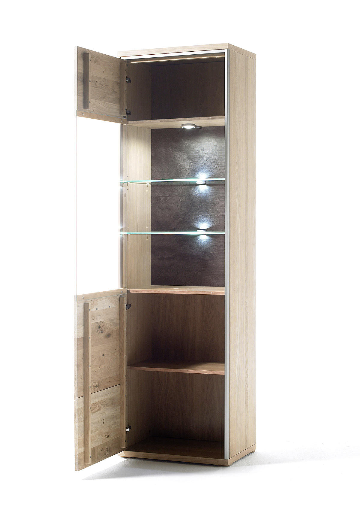 VITRINE in furniert, massiv Eiche Eichefarben - Hellbraun/Edelstahlfarben, Konventionell, Glas/Holz (64/201/39cm) - MID.YOU