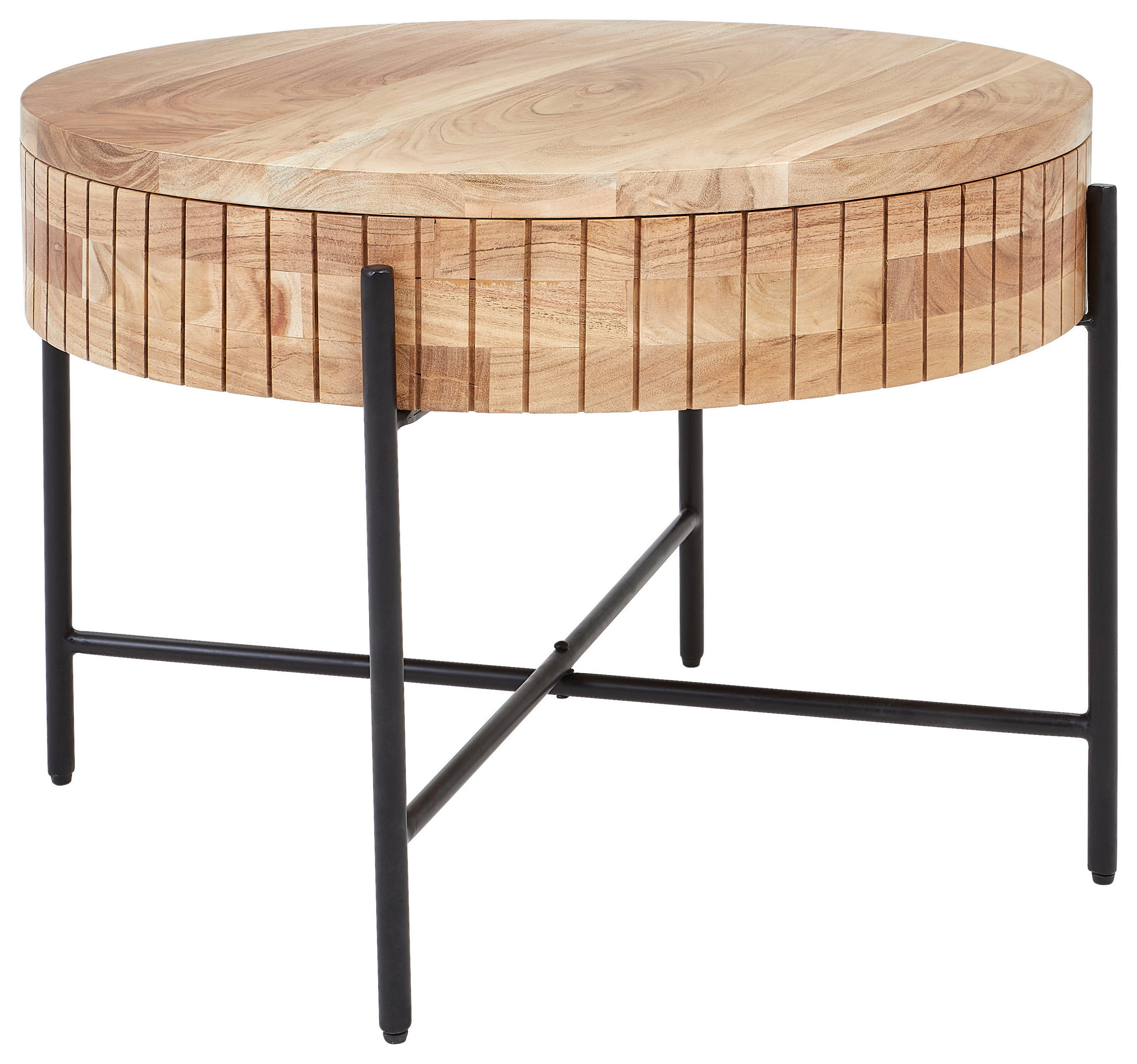 COUCHTISCH Akazie vollmassiv 70/70/50 cm rund Schwarz, Akaziefarben  - Schwarz/Akaziefarben, Basics, Holz/Metall (70/70/50cm) - Carryhome