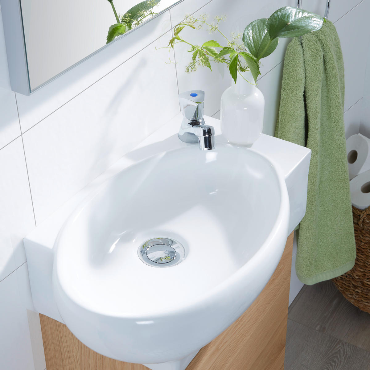 BADEZIMMER  in 35 cm  - Weiss/Eichefarben, Design, Holz/Keramik (35cm) - Novel