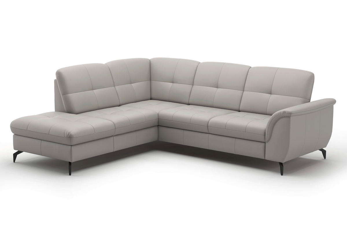 ECKSOFA in Vliesstoff Kombination Echtleder/Stoff Hellgrau  212/244 cm  - Hellgrau/Schwarz, MODERN, Leder/Textil (212/244cm) - Sit & More